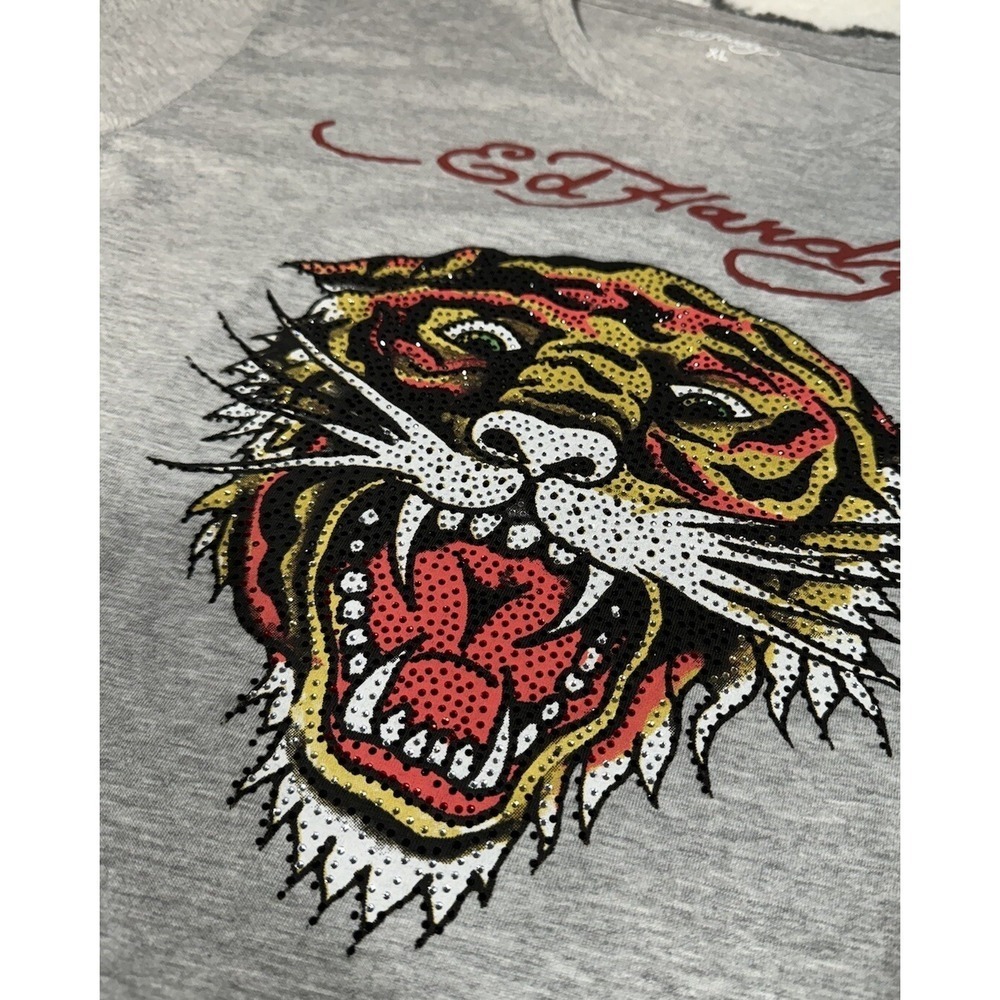 ED HARDY Rhinestone Retro Tiger Graphic T-Shirt Gray Men's Size XL *NEW* $85 - Picture 5 of 6